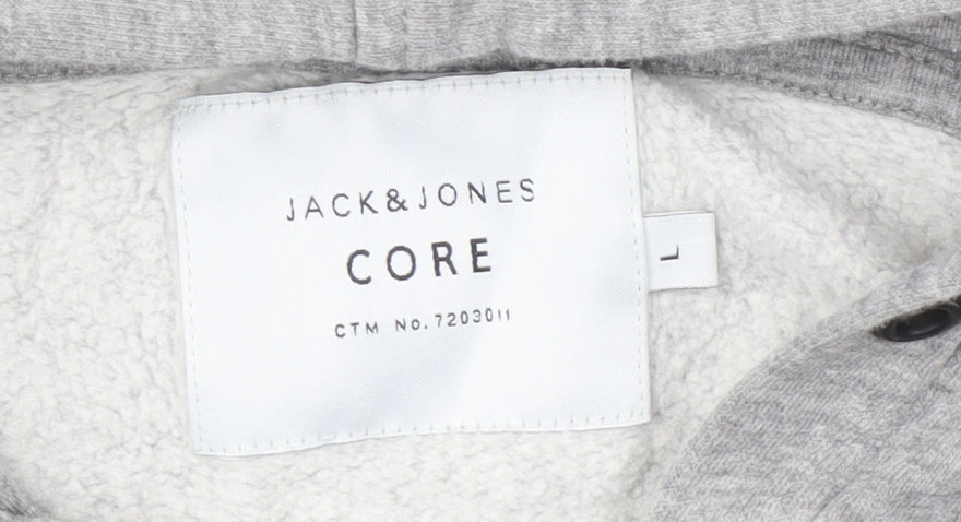 Jack & Jones Men's Grey Full Zip Hoodie, L, Regular Fit