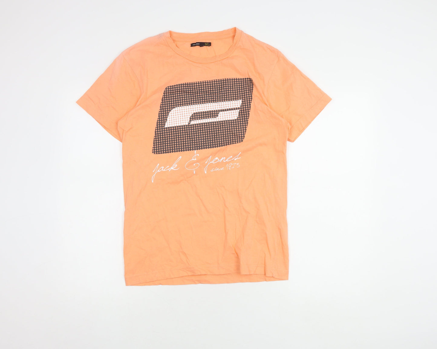 Jack & Jones Men's Orange Medium Graphic Crew Tee