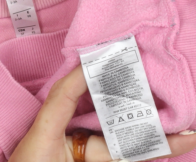 Adidas Girls Pink Jumper 2-3 Years, Logo Casual Knit