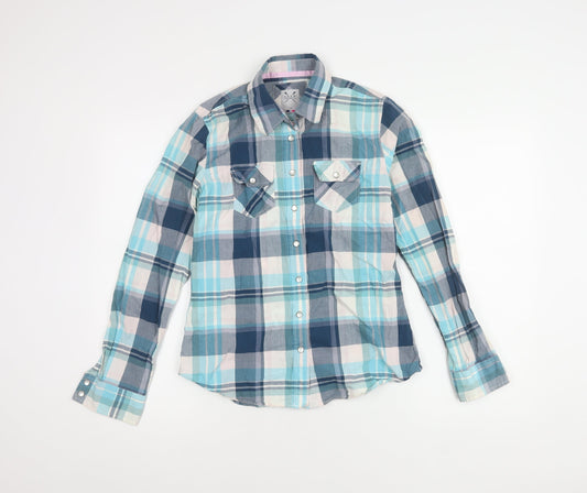 Crew Clothing Co. Women's Blue Plaid Cotton Button-Up Shirt