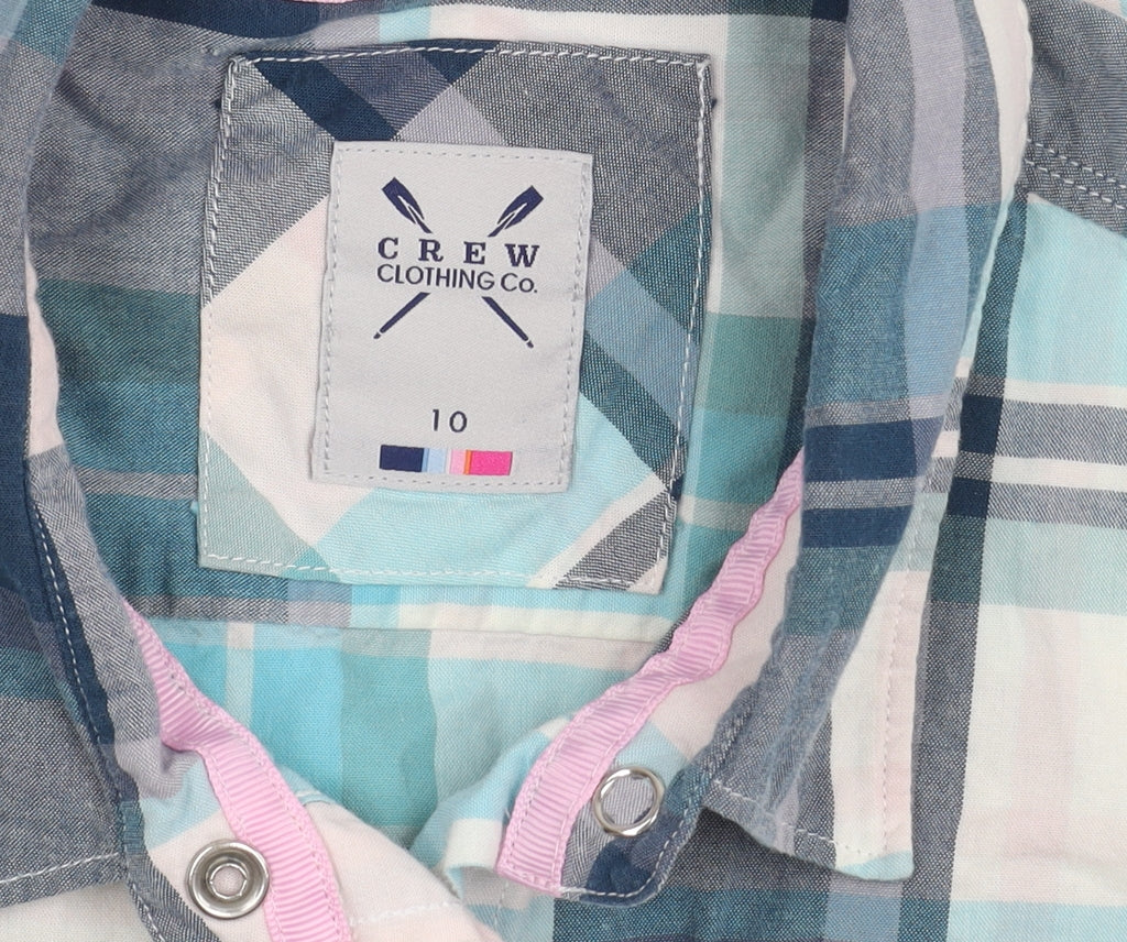 Crew Clothing Co. Women's Blue Plaid Cotton Button-Up Shirt