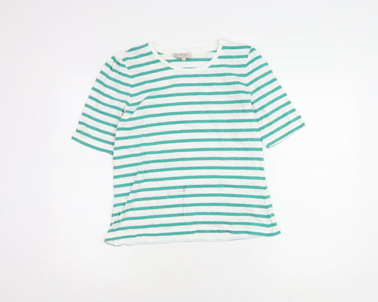 Hobbs Women's Green Striped Cotton T-Shirt, Size M