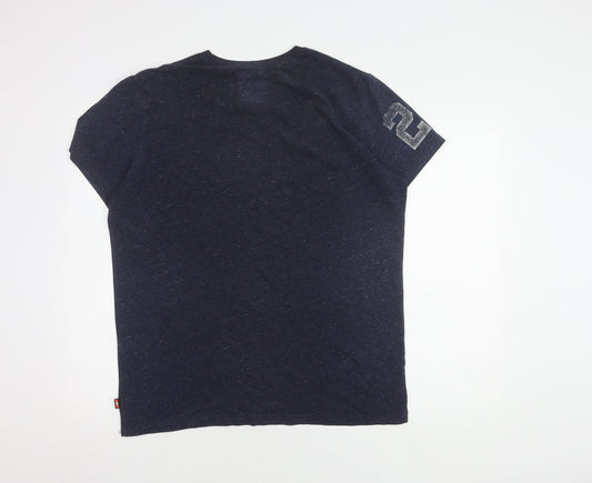 SuperDry Men's Blue Vintage T-Shirt, Size L, Graphic Crew Neck