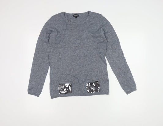 Jaeger Women's Grey Sequin Pullover Jumper, Size S