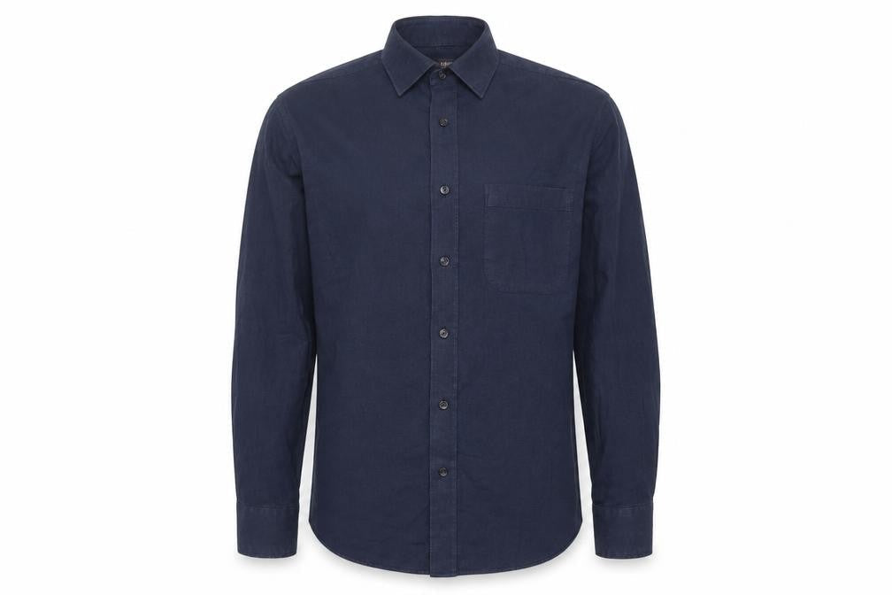 Marks and Spencer Men's Blue Twill Long Sleeve Shirt