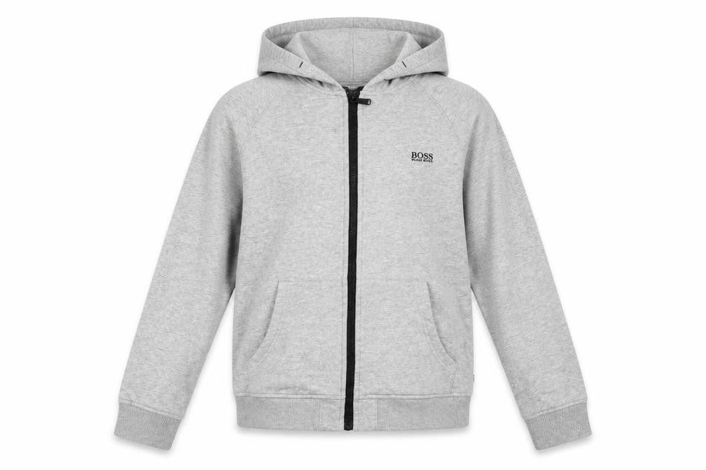 Front view of Hugo Boss boys’ grey hooded jacket xs - casual cotton blend