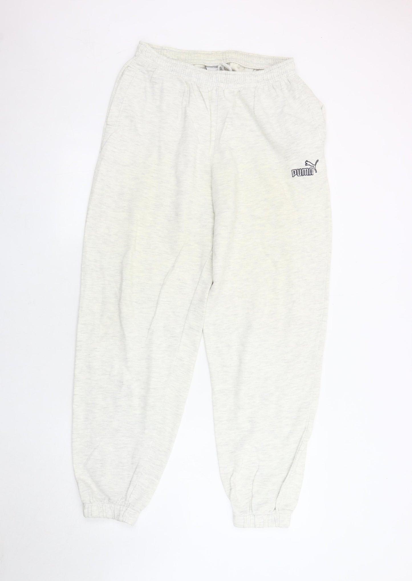 Puma Men's White Sweatpants M - Elastic Waist, Pockets