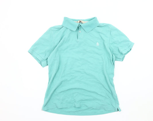 Penguin Boys Blue Polo Shirt L Short Sleeve Logo Casual