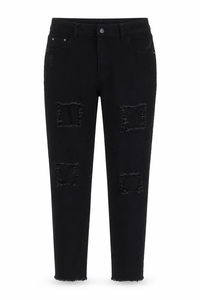 ROMWE Women's Black Skinny Jeans, Distressed, Size L