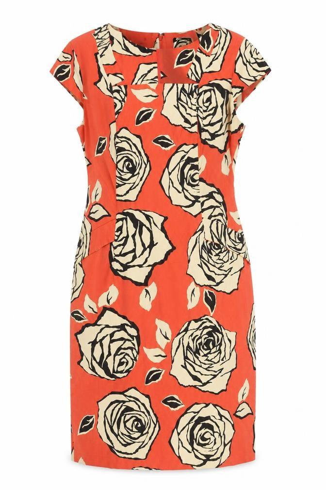 Front view of Roman Women's Orange Floral Short Sleeve Dress