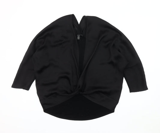 Kenneth Cole Women's Black Silk Blend Wrap Top, Size S