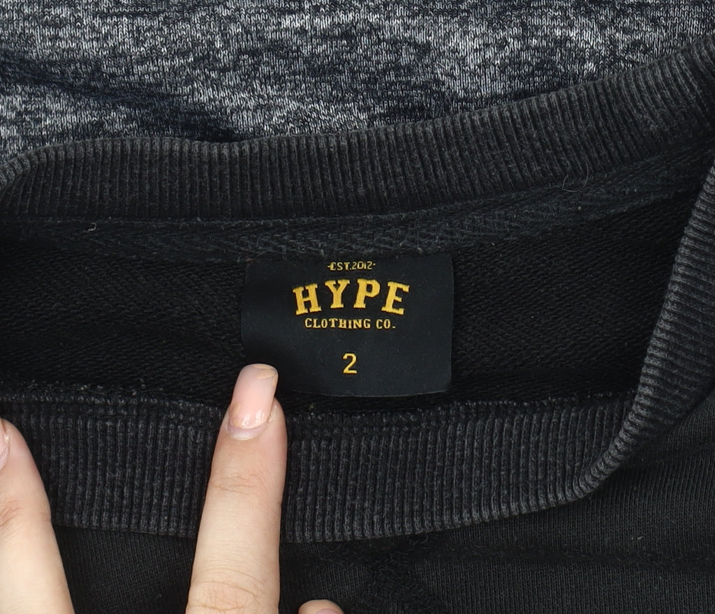 Hype Men's Black Grey Sweatshirt, Size 2, Embroidered Logo