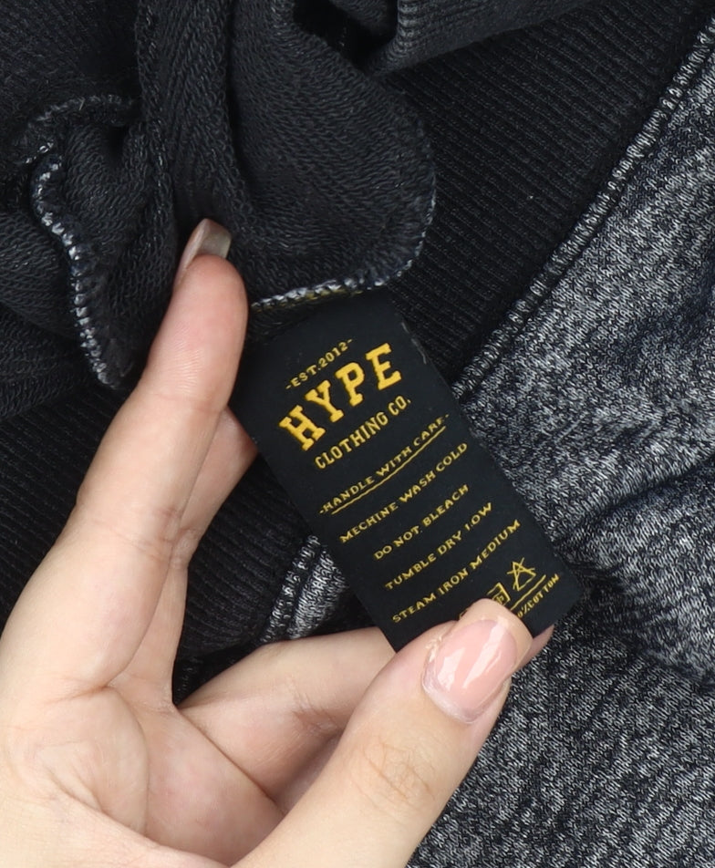 Hype Men's Black Grey Sweatshirt, Size 2, Embroidered Logo