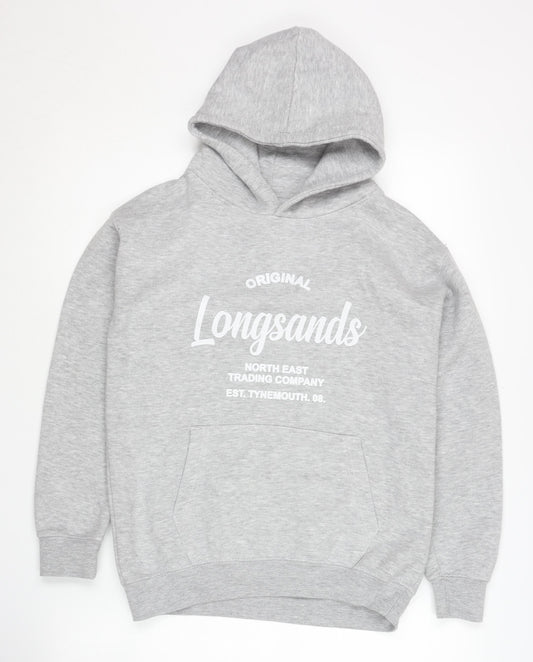 Longsands Boys' Grey Pullover Hoodie L with Logo Accents