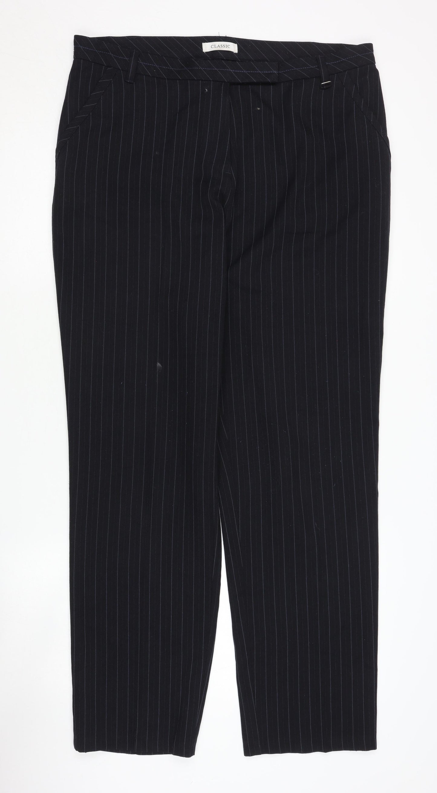 Marks and Spencer Women's Black Striped Trousers - Size 16