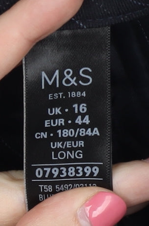 Marks and Spencer Women's Black Striped Trousers - Size 16