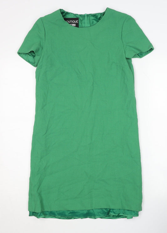 Boutique Moschino Green Wool Shift Dress, Women's 10