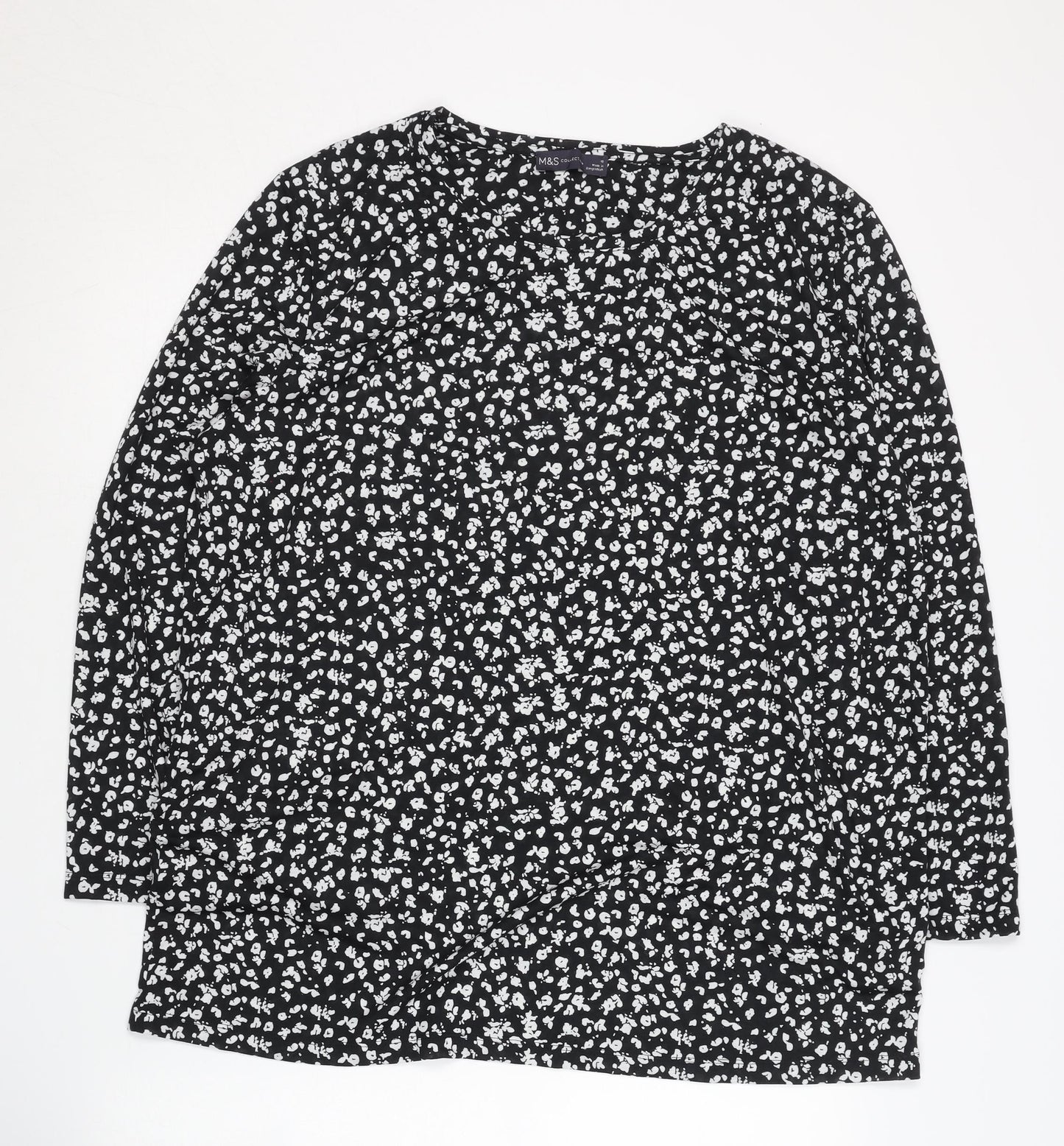 M&S Women's Black Floral Blouse UK18 Long Sleeve