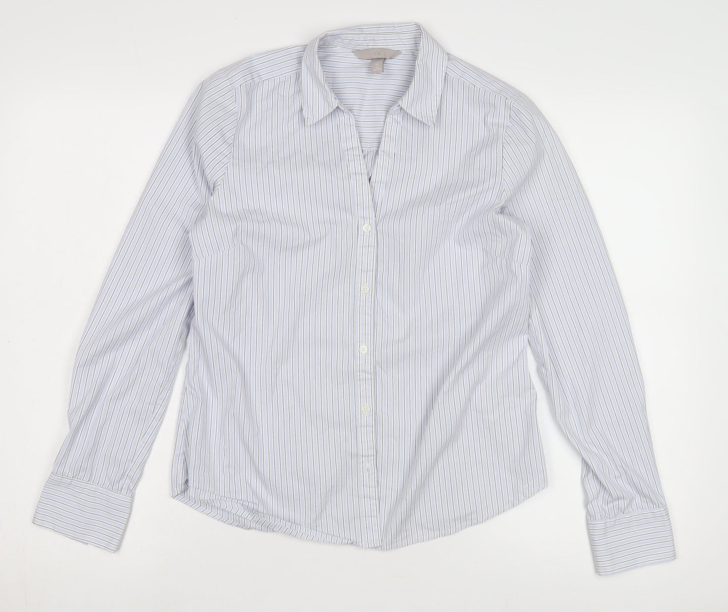 H&M Women's White Striped Button-Up Shirt UK 10