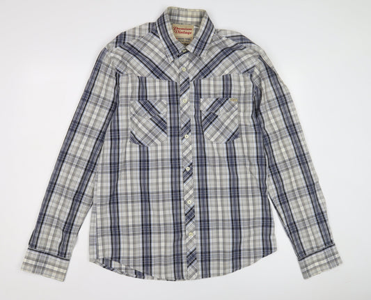 Premium Vintage Men's Blue Plaid Long Sleeve Shirt L