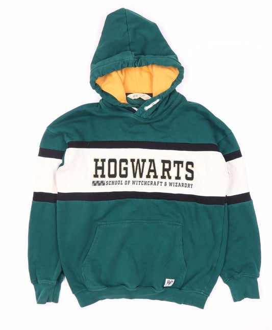 H&M Boys Green Hogwarts Pullover Hoodie 10-12 Years