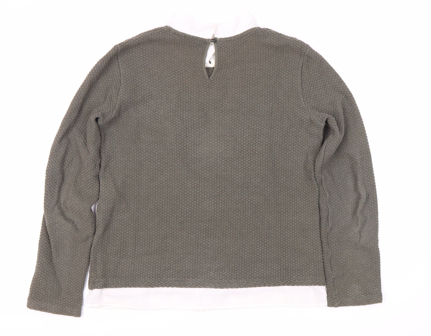 NAF NAF Women's Grey Collared Knit Top, M, Button Accent