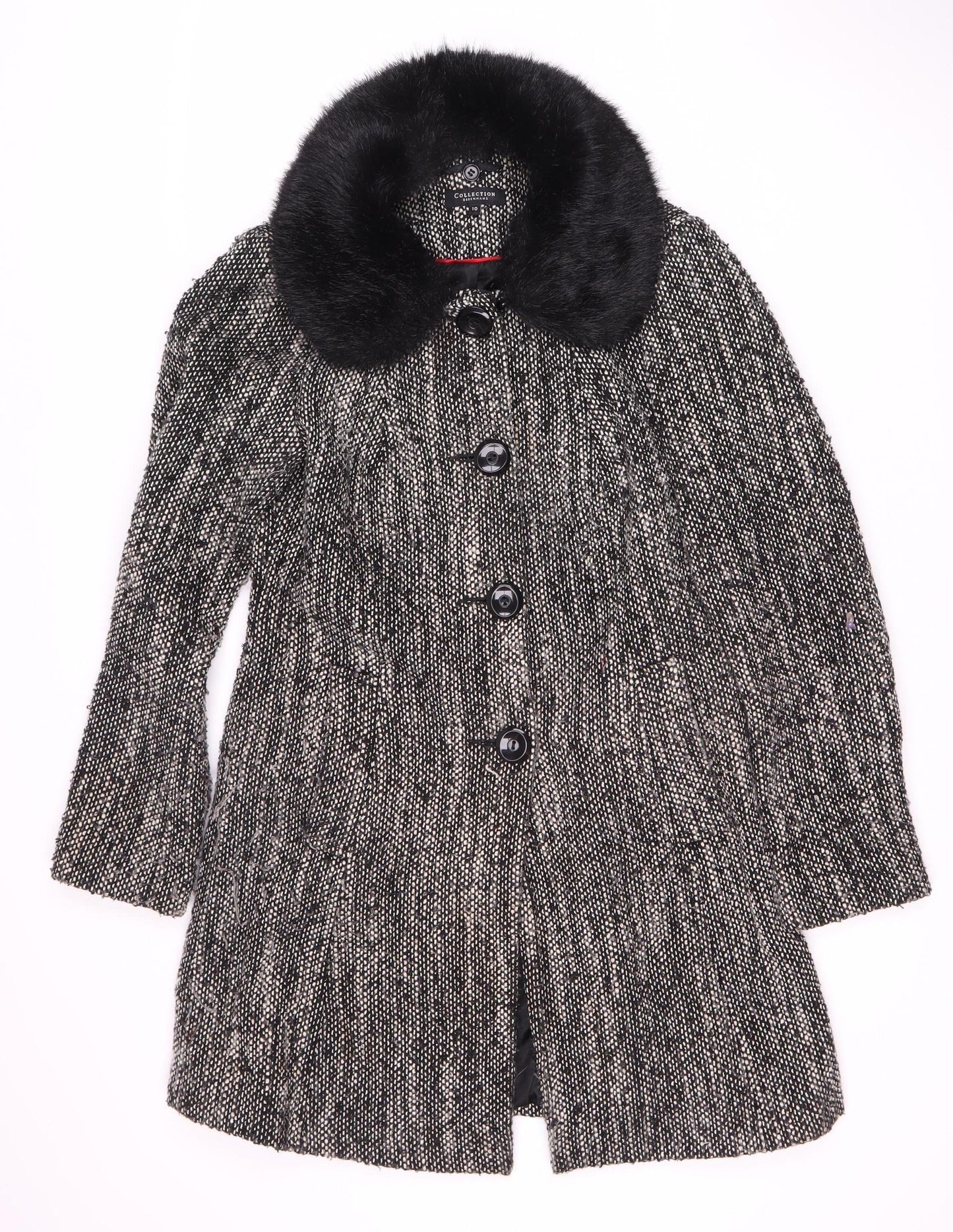 Debenhams Women's Black Pea Coat Size 10 with Fur Trim