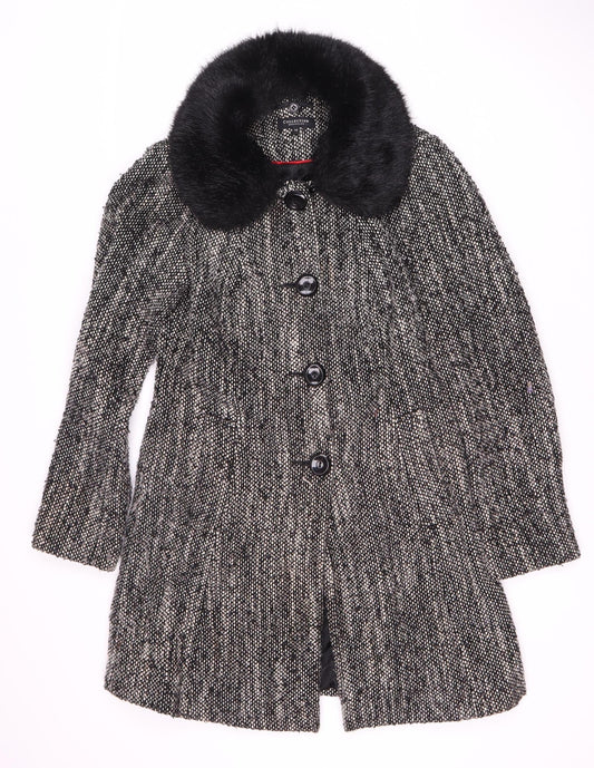 Debenhams Women's Black Pea Coat Size 10 with Fur Trim