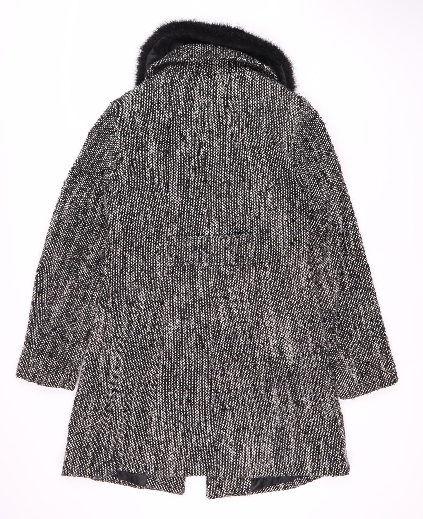Debenhams Women's Black Pea Coat Size 10 with Fur Trim