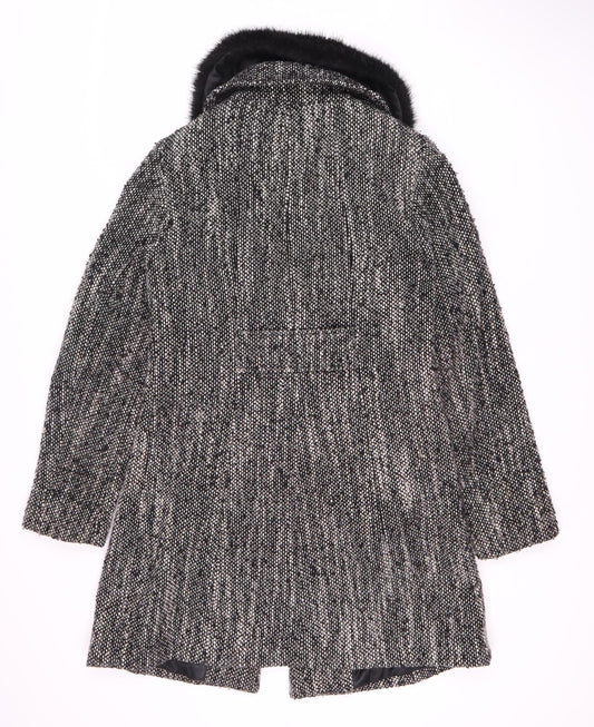 Debenhams Women's Black Pea Coat Size 10 with Fur Trim