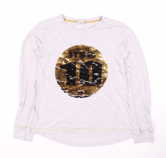 Strictly Come Dancing Girls Long Sleeve Grey Sequin Top 8-10