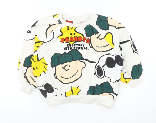 Zara Boys Multicoloured Cartoon Sweatshirt 4-5 Years - Peanuts Crew Neck