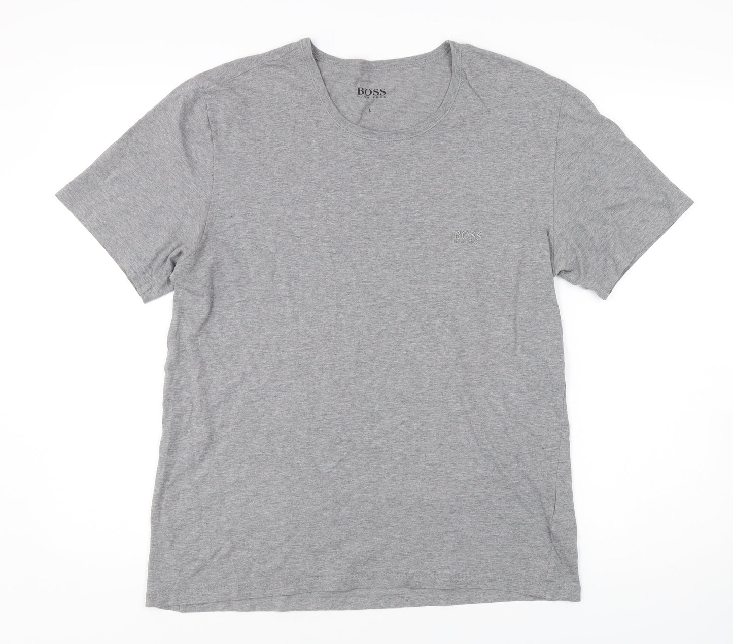 Hugo Boss Men's Grey T-Shirt, Size L, Bamboo, Logo Accents