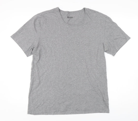 Hugo Boss Men's Grey T-Shirt, Size L, Bamboo, Logo Accents