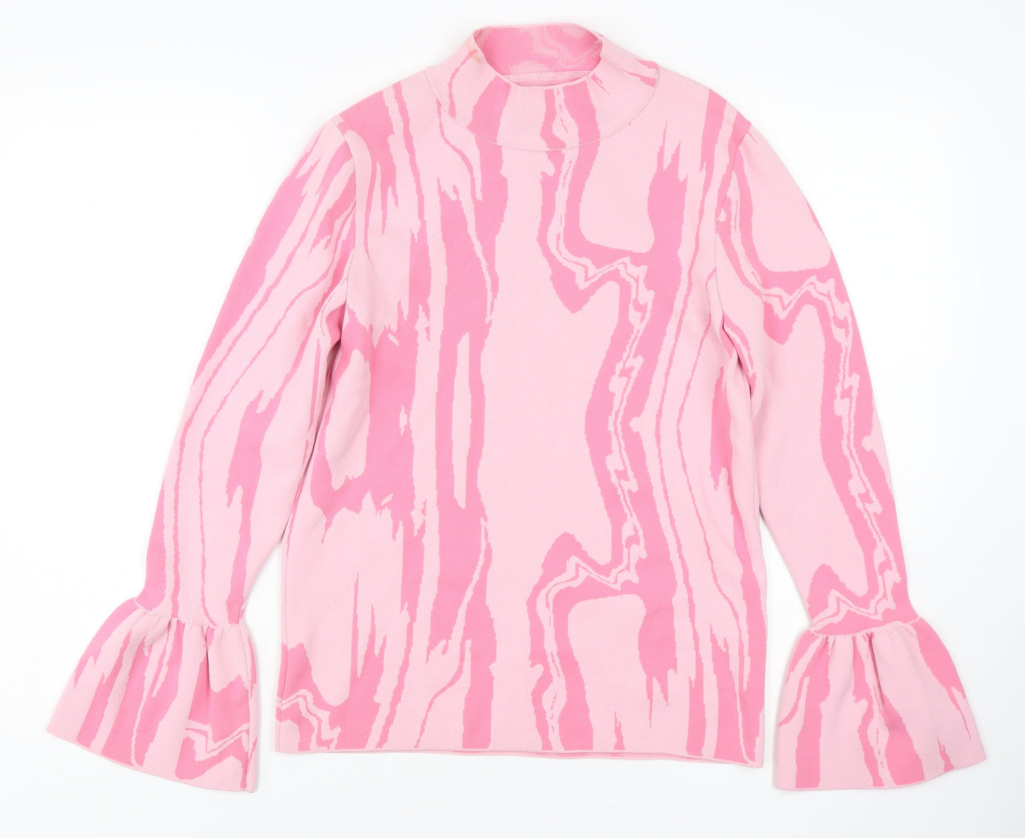 River Island Women’s Pink Mock Neck Bell Sleeve Jumper