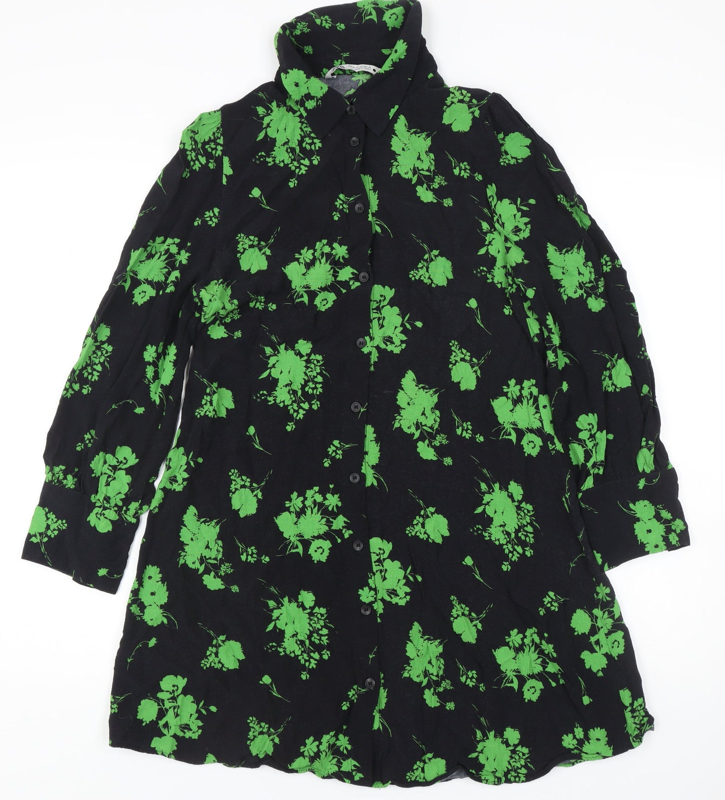 Zara Women's Black Floral Button-Up Shirt M