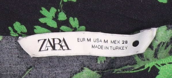 Zara Women's Black Floral Button-Up Shirt M