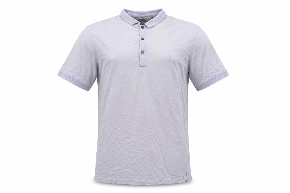 AllSaints Men's Grey Polo Shirt Size L Short Sleeve Cotton