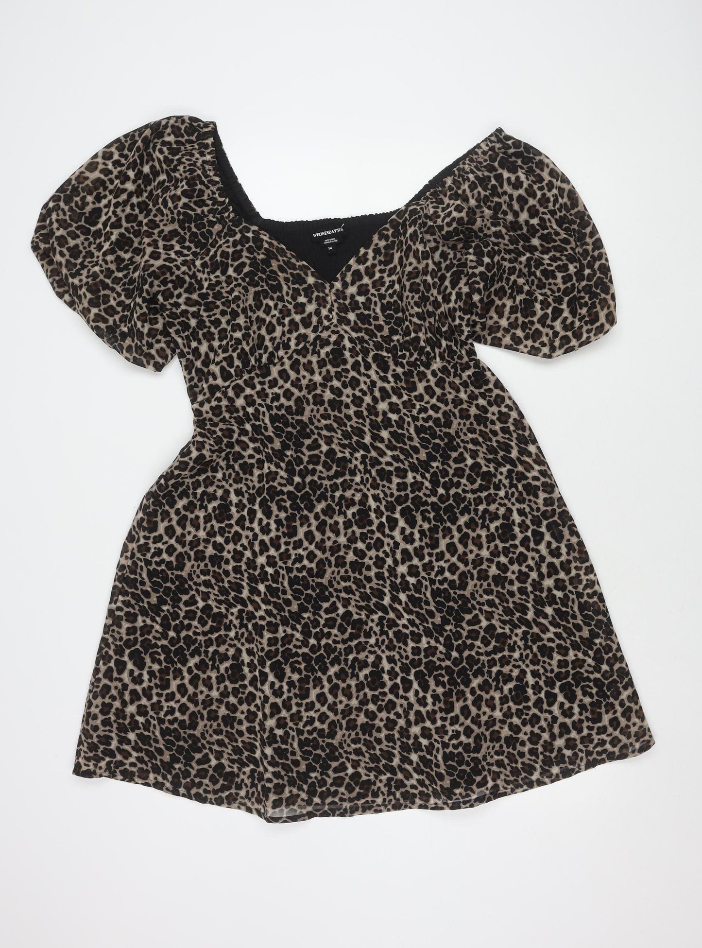 Wednesday's Girl Women's Black Animal Print Dress Size 14