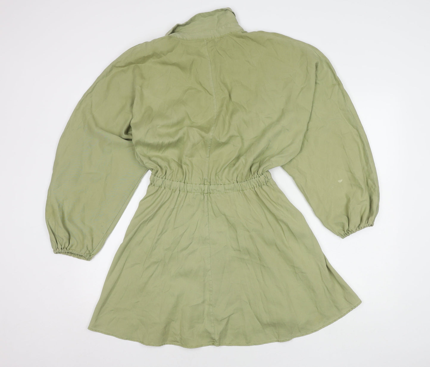 ZARA Green Shirt Dress, S, Women's Long Sleeve Collared