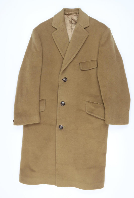 Crombie Men's Beige Wool Overcoat, Classic Fit, Long