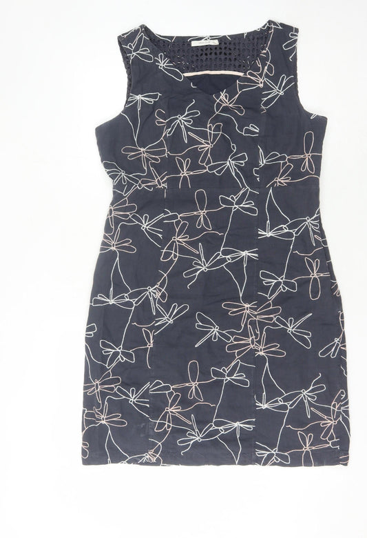 White Stuff Women's Blue Dragonflies Size 4 Floral Shift Dress