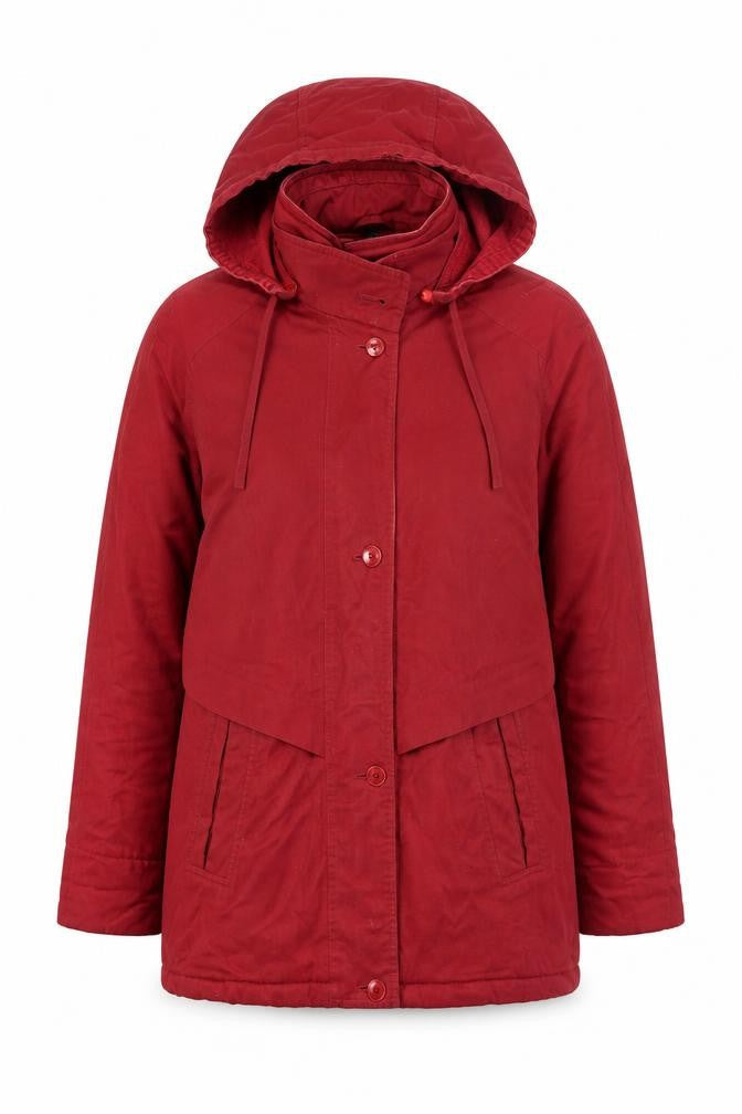 Telemac Women's Red M Parka Jacket, Hooded, Classic Style