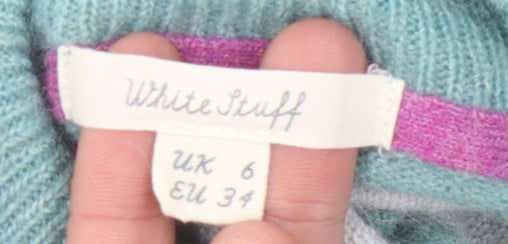 White Stuff Women's Green Striped Pullover Jumper UK 6