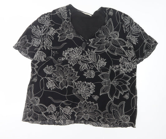 Ann Harvey Women's Black Floral Tunic Blouse Size 22