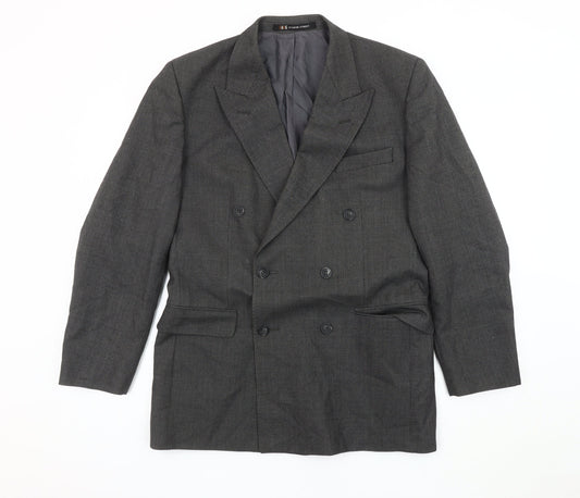 DAKS Mens Grey Blazer, Size 38, Double-Breasted Wool