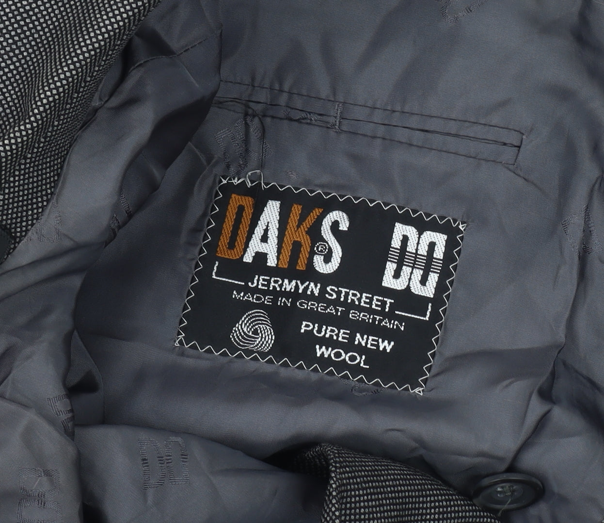 DAKS Mens Grey Blazer, Size 38, Double-Breasted Wool