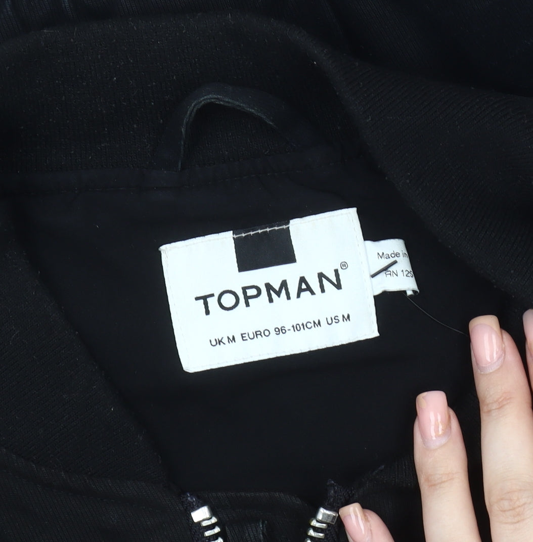 Topman Men's Black Bomber Jacket M Casual Regular Fit