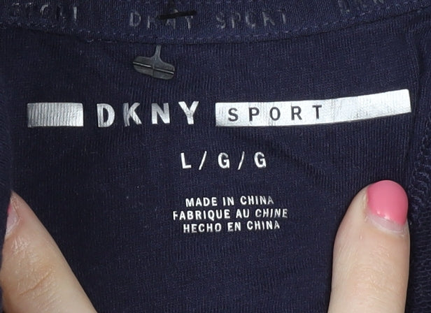 DKNY Women's Blue Tunic Hoodie, L, Short Sleeve