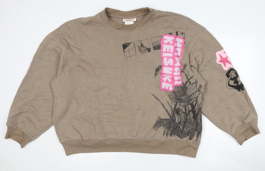H&M Unisex Brown Pullover Sweatshirt L - Graphic Print Casual